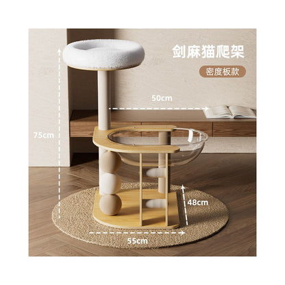 【北歐風實木】多功能貓跳台｜小戶型必備不佔空間，一體式貓窩/貓抓柱/全景太空艙，耐磨劍麻貓爬架，租屋族首選簡約小型貓樹
