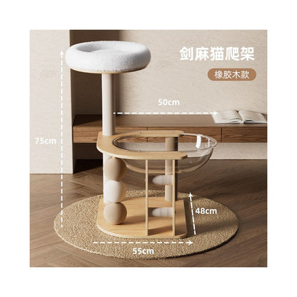 【北歐風實木】多功能貓跳台｜小戶型必備不佔空間，一體式貓窩/貓抓柱/全景太空艙，耐磨劍麻貓爬架，租屋族首選簡約小型貓樹