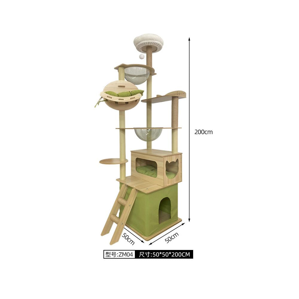 【五星級貓別墅】一體式實木貓跳台｜全景太空艙+劍麻貓抓柱+舒適貓窩，小坪數首選多層跳台，耐磨防滑貓爬架，室內貓咪娛樂用品