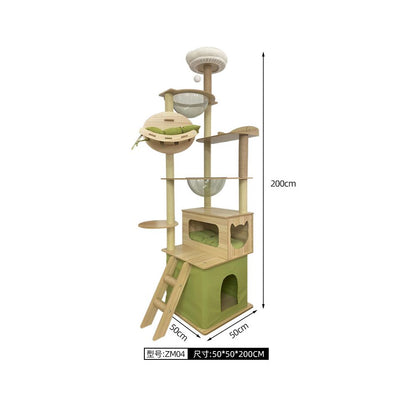 【五星級貓別墅】一體式實木貓跳台｜全景太空艙+劍麻貓抓柱+舒適貓窩，小坪數首選多層跳台，耐磨防滑貓爬架，室內貓咪娛樂用品