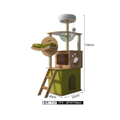 【五星級貓別墅】一體式實木貓跳台｜全景太空艙+劍麻貓抓柱+舒適貓窩，小坪數首選多層跳台，耐磨防滑貓爬架，室內貓咪娛樂用品
