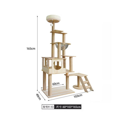 【五星級貓別墅】一體式實木貓跳台｜全景太空艙+劍麻貓抓柱+舒適貓窩，小坪數首選多層跳台，耐磨防滑貓爬架，室內貓咪娛樂用品