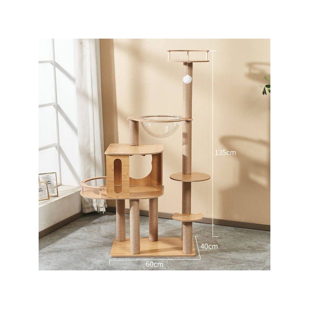 【五星級貓別墅】一體式實木貓跳台｜全景太空艙+劍麻貓抓柱+舒適貓窩，小坪數首選多層跳台，耐磨防滑貓爬架，室內貓咪娛樂用品