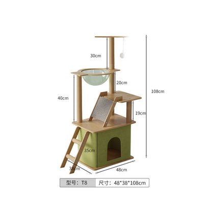 【五星級貓別墅】一體式實木貓跳台｜全景太空艙+劍麻貓抓柱+舒適貓窩，小坪數首選多層跳台，耐磨防滑貓爬架，室內貓咪娛樂用品