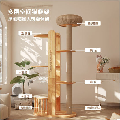 Meow Zan solid wood cat climbing frame dedicated space cabin for big cats luxurious cat nest tree integrated sisal large small household no occupation of space image 3