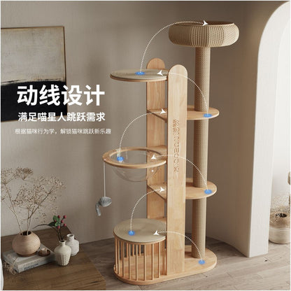 Meow Zan solid wood cat climbing frame dedicated space cabin for big cats luxurious cat nest tree integrated sisal large small household no occupation of space image 5