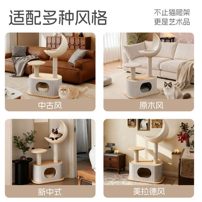 Domain born all things solid wood moon cat climbing frame does not occupy space cat nest cat tree integrated large cat four season universal cat climbing column image 4