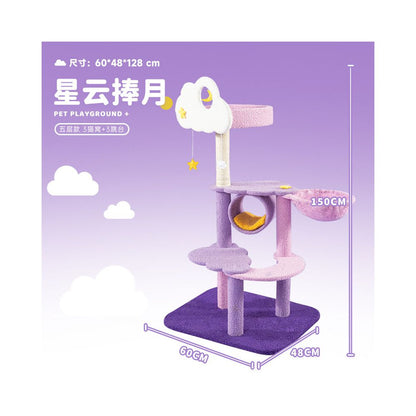 豪華實木貓跳台｜超大景觀台+全景貓咪航天艙，一體式加固大體型貓咪不搖晃爬架，四季通用奢華貓樹樂園