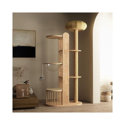 Meow Zan Minimalist Cat Crawler Stand Double Space Cabin Large Cat Nest Solid Wood Cat Tree Save Space High Thin Cat Stand Can Replace Cat Scratch Column Accessories image 0