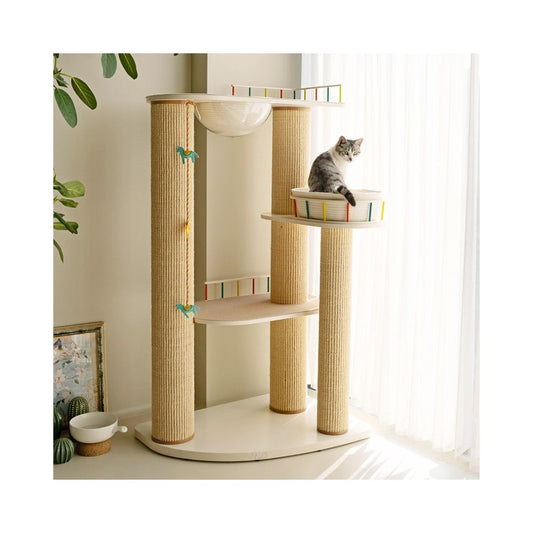 【CatS 貓匠】多貓家庭專屬設計｜實木全景太空艙貓跳台，極致耐刮劍麻抓柱，一體式加固型貓別墅，多層次社交動線垂直貓樹