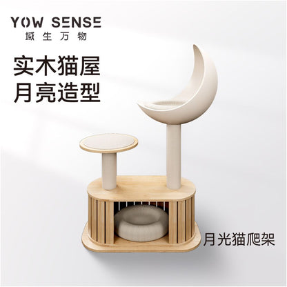 Domain generates all things moonlight cat climbing frame does not occupy space small sized cat nest cat tree integrated household solid wood cat house cat climbing column image 1