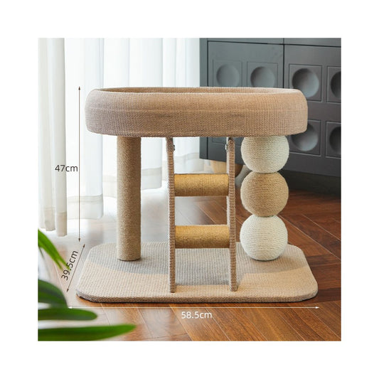 【短腿貓友善】小坪數一體式貓跳台｜四季通用涼感睡窩，加粗劍麻貓抓柱，矮型防受傷貓爬架，不佔空間室內貓咪娛樂玩具