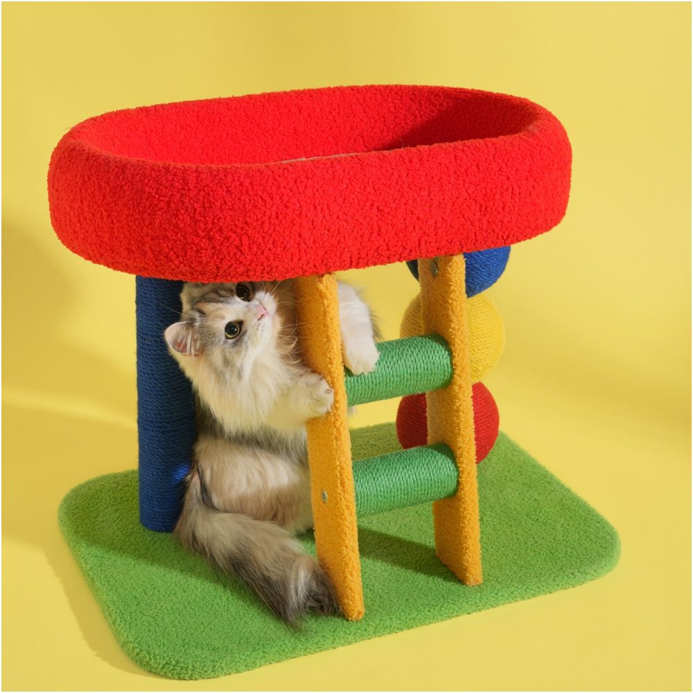 【短腿貓友善】小坪數一體式貓跳台｜四季通用涼感睡窩，加粗劍麻貓抓柱，矮型防受傷貓爬架，不佔空間室內貓咪娛樂玩具