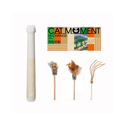 【Playtime】頂級進口楓木伸縮逗貓棒｜加強型耐抓耐啃咬，幼貓自嗨互動必備，高質感實木伸縮桿，極致耐用防斷裂貓咪運動玩具