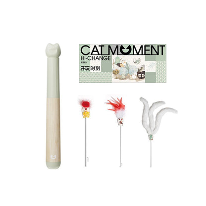 【Playtime】頂級進口楓木伸縮逗貓棒｜加強型耐抓耐啃咬，幼貓自嗨互動必備，高質感實木伸縮桿，極致耐用防斷裂貓咪運動玩具
