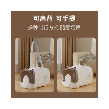 Portable cat carrier space capsule style crossbody style large capacity pet airline crate handheld cat stress resistant transport crate image 3