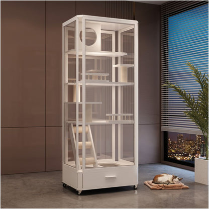 Panoramic glass cat villa household solid wood cat cage cat litter box integrated cat house luxurious cat house cat nest indoor image 1