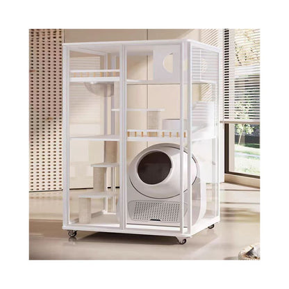 Panoramic glass cat villa household solid wood cat cage cat litter box integrated cat house luxurious cat house cat nest indoor image 2