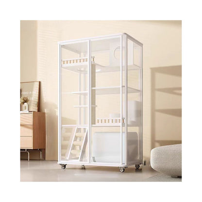 Panoramic glass cat villa household solid wood cat cage cat litter box integrated cat house luxurious cat house cat nest indoor image 3