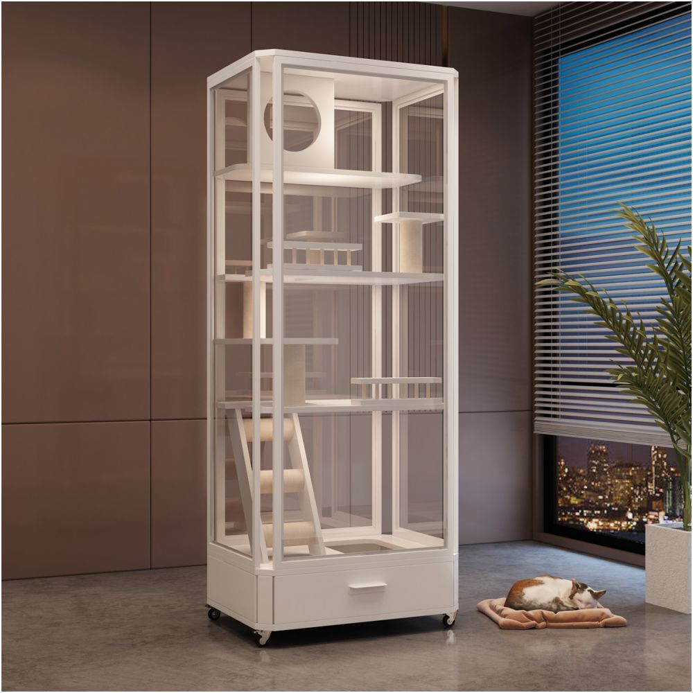 Panoramic glass cat villa household solid wood cat cage cat litter box integrated cat house luxurious cat house cat nest indoor image 0