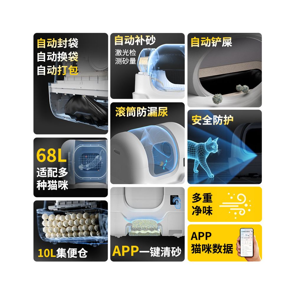 Petsuper electric cat litter box for pets fully automatic cleaning intelligent cat toilet odor proof fully enclosed and splash proof image 2