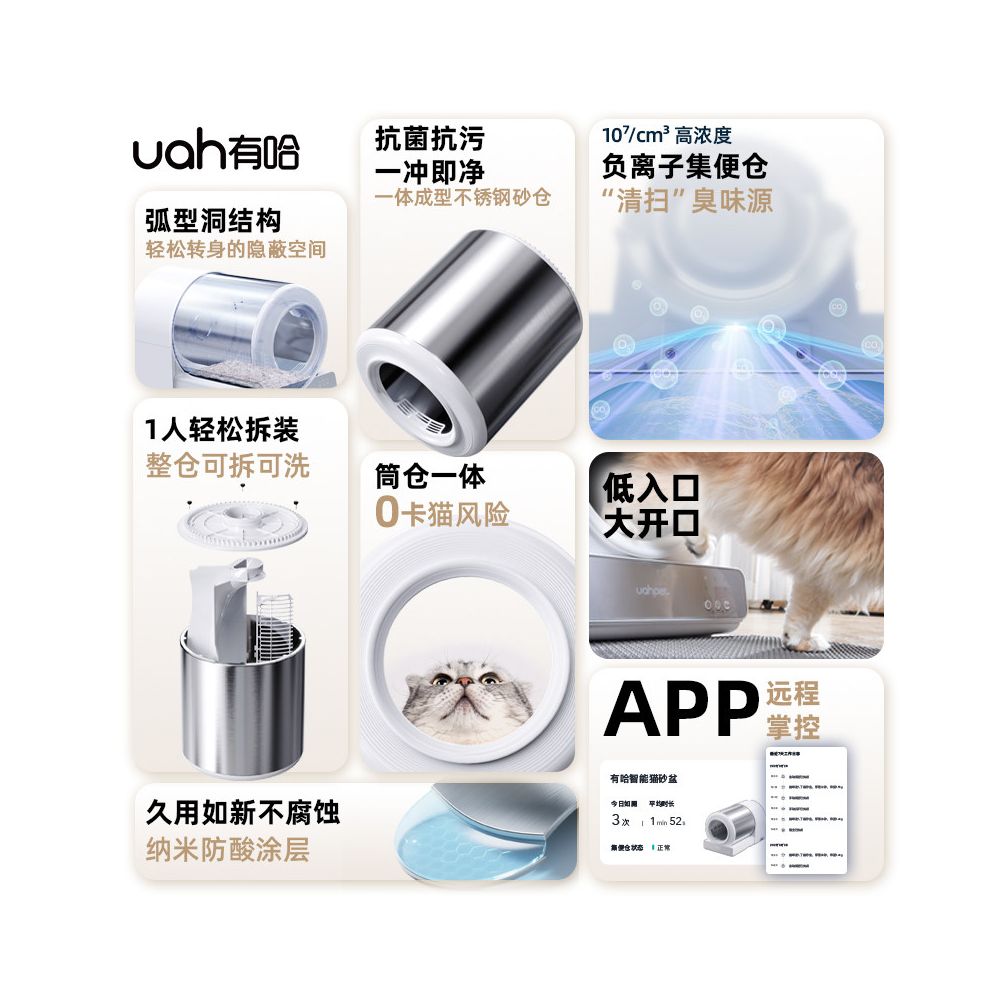 New product UAH has a stainless steel fully automatic cat litter box an electric intelligent cat toilet a shovel for feces a closed and odor proof system image 2
