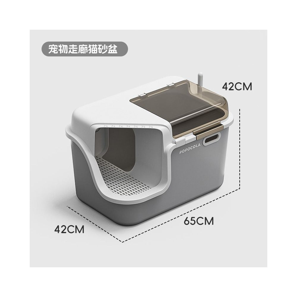 【POPO】走廊式全封閉貓砂盆｜特大空間防臭防噴濺，獨家落砂走廊設計，短腿貓友善低門檻，巨型貓咪專用特大號貓廁所