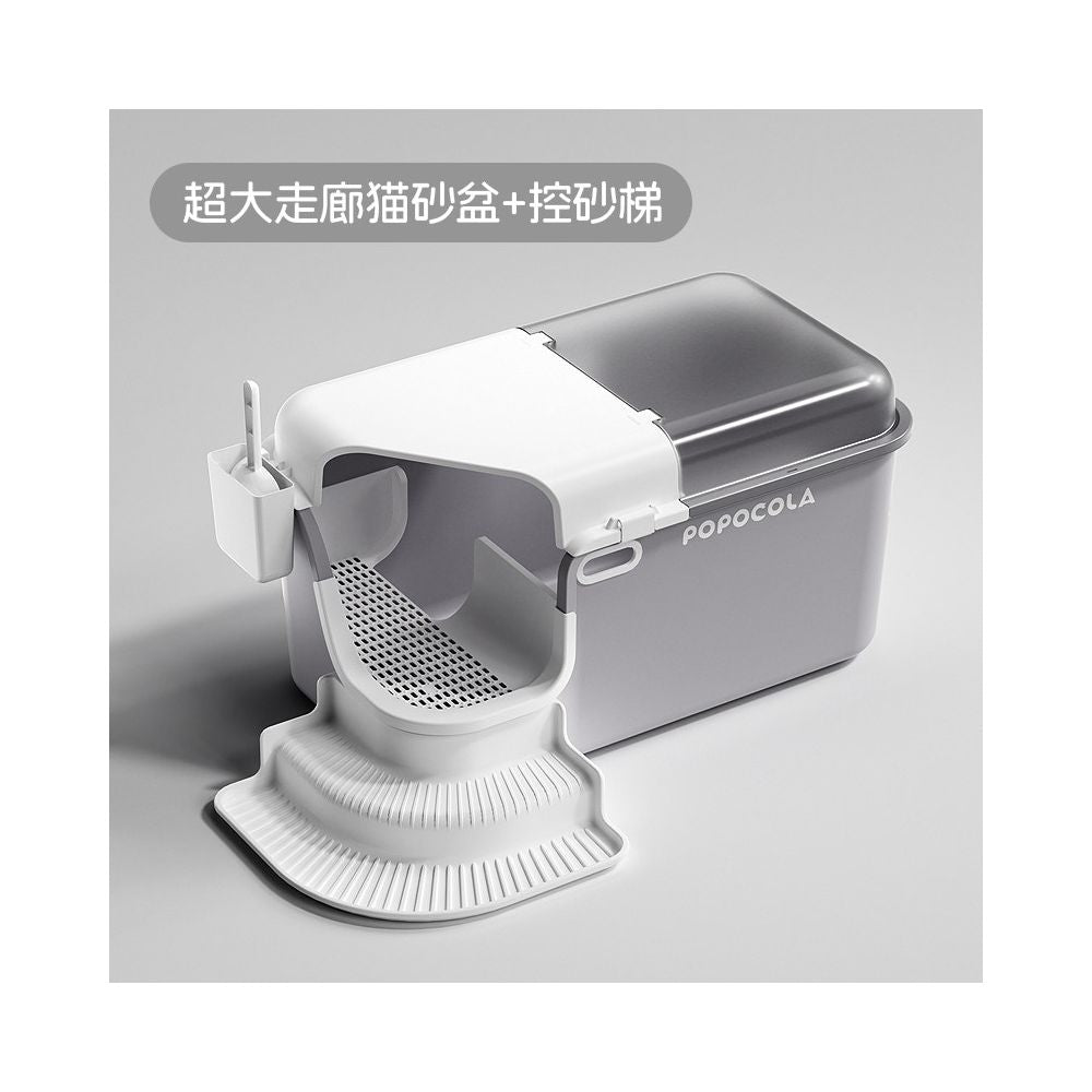 【POPO】走廊式全封閉貓砂盆｜特大空間防臭防噴濺，獨家落砂走廊設計，短腿貓友善低門檻，巨型貓咪專用特大號貓廁所