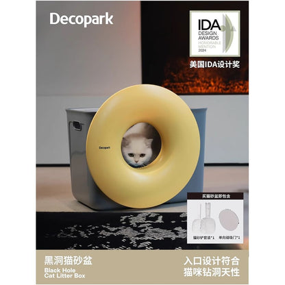 Decopark black hole cat litter box large enclosed top out splash proof and odor proof cat poop box kitten toilet image 0