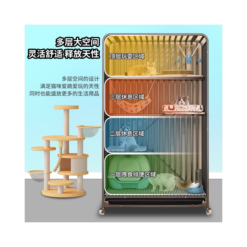 Cat cage with square tube super large free space cat cage with toilet no occupation double layer household indoor cat villa image 2