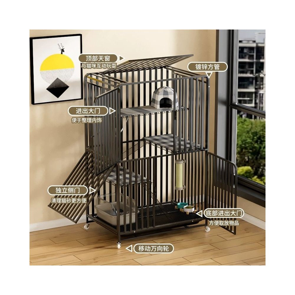 Cat cage with square tube super large free space cat cage with toilet no occupation double layer household indoor cat villa image 3