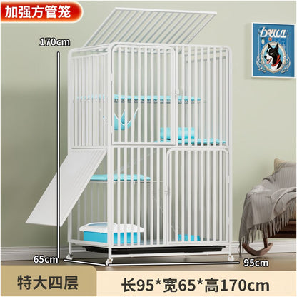 【方管加粗】超大空間貓籠別墅｜自帶一體式貓砂盆不佔位，雙層室內家用豪華貓籠，免安裝感大容量活動空間（不晃動、好清潔）