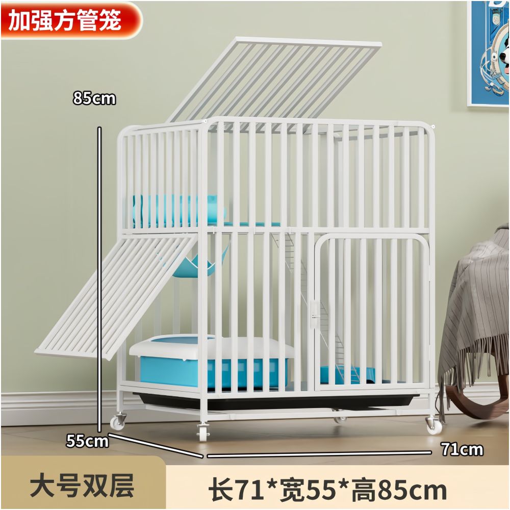 【方管加粗】超大空間貓籠別墅｜自帶一體式貓砂盆不佔位，雙層室內家用豪華貓籠，免安裝感大容量活動空間（不晃動、好清潔）