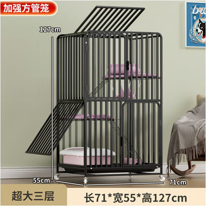 【方管加粗】超大空間貓籠別墅｜自帶一體式貓砂盆不佔位，雙層室內家用豪華貓籠，免安裝感大容量活動空間（不晃動、好清潔）
