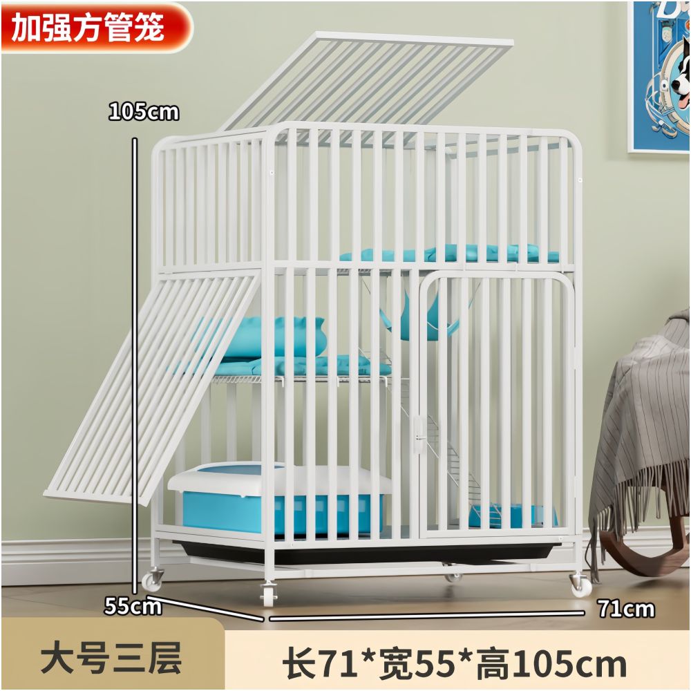 【方管加粗】超大空間貓籠別墅｜自帶一體式貓砂盆不佔位，雙層室內家用豪華貓籠，免安裝感大容量活動空間（不晃動、好清潔）