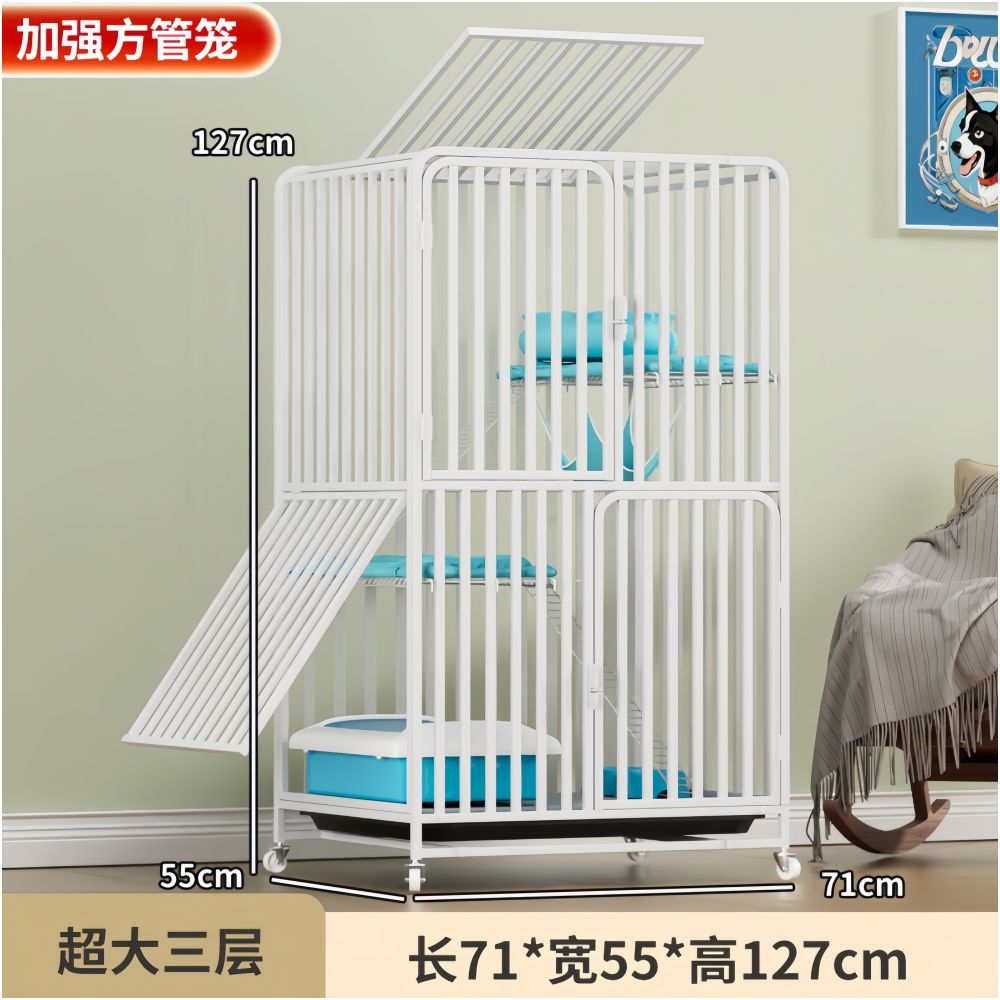 【方管加粗】超大空間貓籠別墅｜自帶一體式貓砂盆不佔位，雙層室內家用豪華貓籠，免安裝感大容量活動空間（不晃動、好清潔）