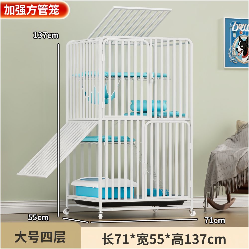 【方管加粗】超大空間貓籠別墅｜自帶一體式貓砂盆不佔位，雙層室內家用豪華貓籠，免安裝感大容量活動空間（不晃動、好清潔）