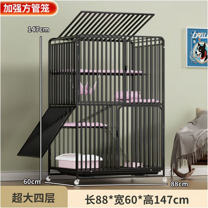 【方管加粗】超大空間貓籠別墅｜自帶一體式貓砂盆不佔位，雙層室內家用豪華貓籠，免安裝感大容量活動空間（不晃動、好清潔）