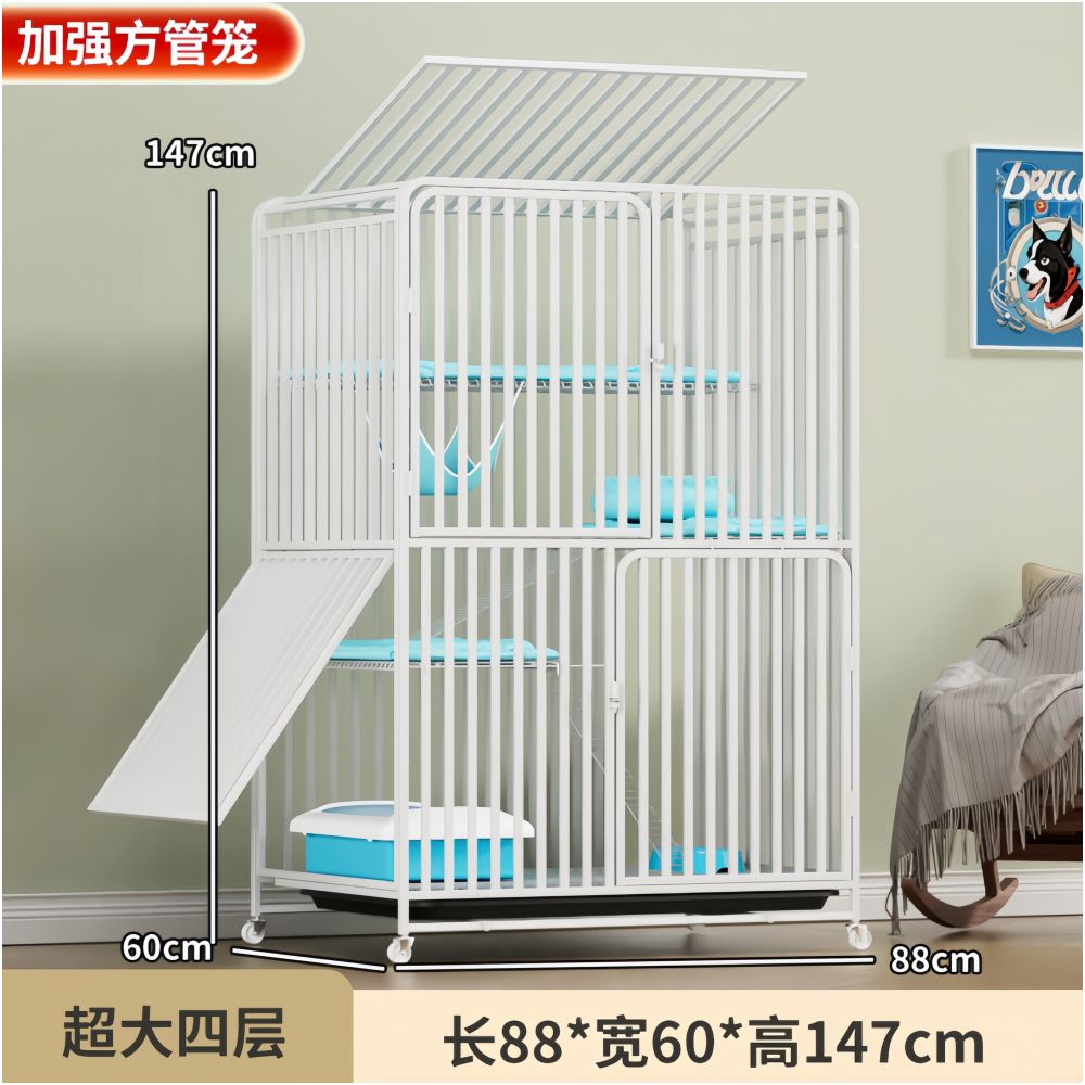 【方管加粗】超大空間貓籠別墅｜自帶一體式貓砂盆不佔位，雙層室內家用豪華貓籠，免安裝感大容量活動空間（不晃動、好清潔）