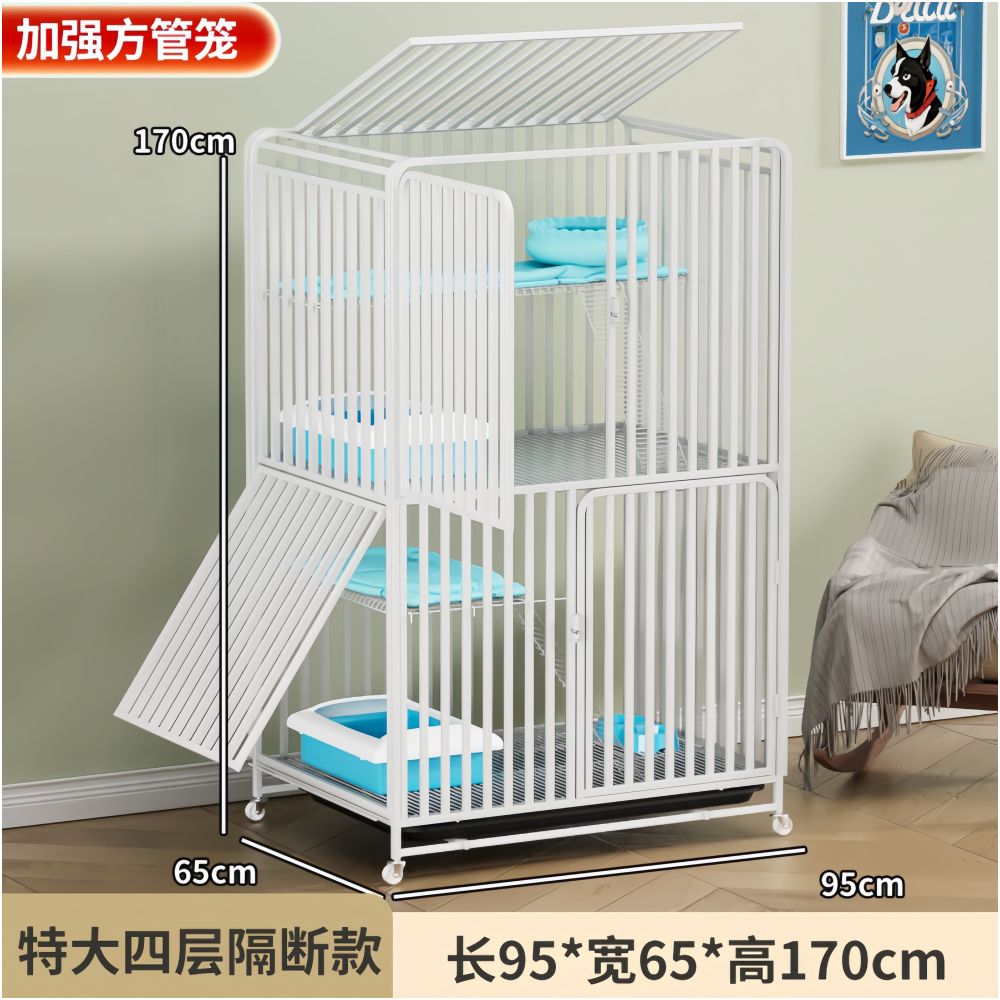 【方管加粗】超大空間貓籠別墅｜自帶一體式貓砂盆不佔位，雙層室內家用豪華貓籠，免安裝感大容量活動空間（不晃動、好清潔）