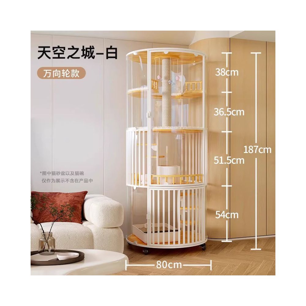 【360°全景玻璃】豪華旋轉實木貓別墅｜超大空間室內景觀貓房，自帶隱藏式貓砂盆，奢華實木貓窩家用餐飲一體化