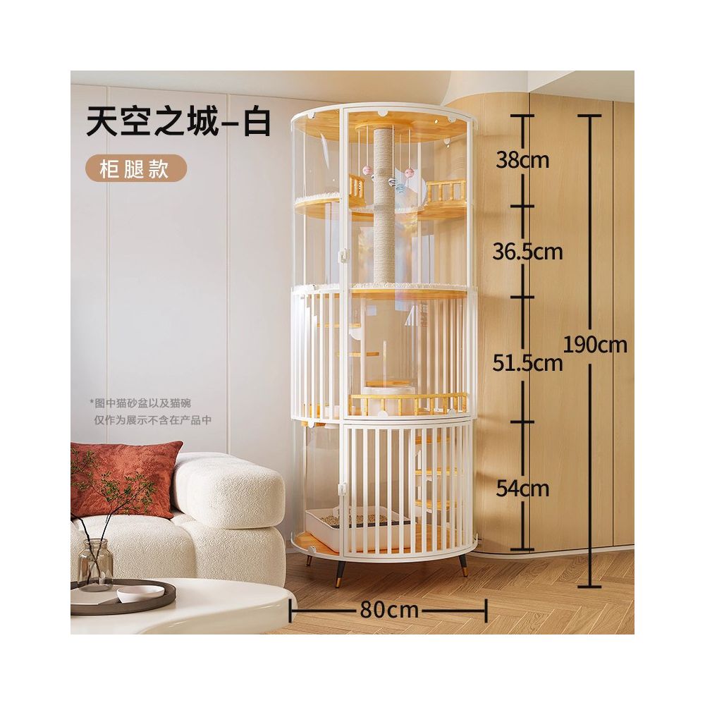 【360°全景玻璃】豪華旋轉實木貓別墅｜超大空間室內景觀貓房，自帶隱藏式貓砂盆，奢華實木貓窩家用餐飲一體化