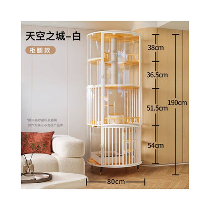 【360°全景玻璃】豪華旋轉實木貓別墅｜超大空間室內景觀貓房，自帶隱藏式貓砂盆，奢華實木貓窩家用餐飲一體化