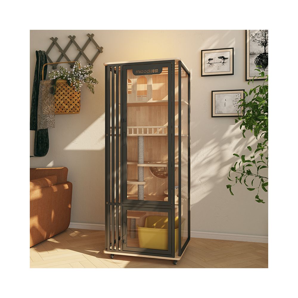 Meow Mansion Luxury Cat Villa Home Cat Cage Solid Wood Cat Cabinet with Toilet Panoramic Glass No Land Occupation Cat Cage image 2