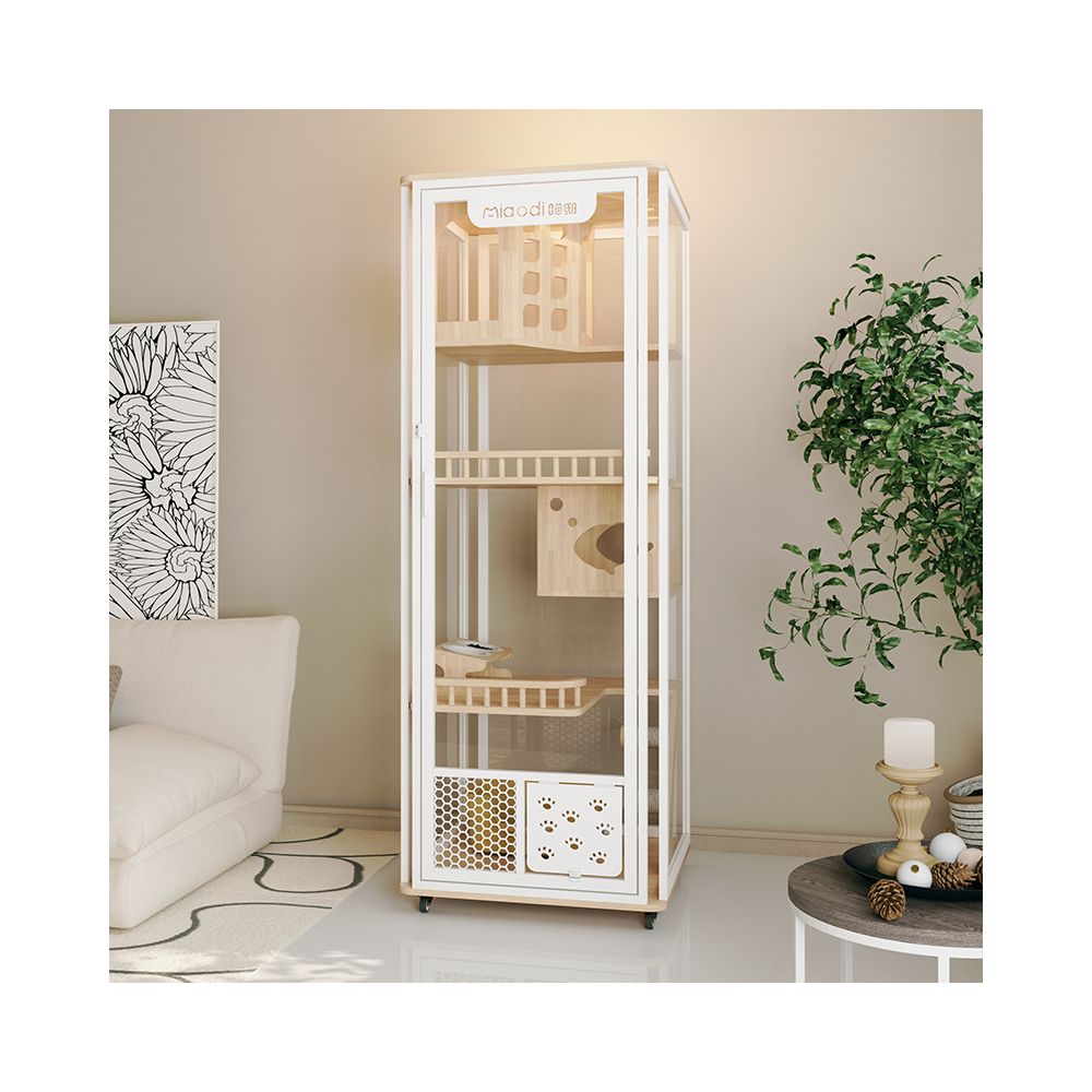 Meow Mansion Luxury Cat Villa Home Cat Cage Solid Wood Cat Cabinet with Toilet Panoramic Glass No Land Occupation Cat Cage image 3