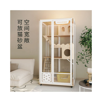 Meow Mansion Luxury Cat Villa Home Cat Cage Solid Wood Cat Cabinet with Toilet Panoramic Glass No Land Occupation Cat Cage image 4