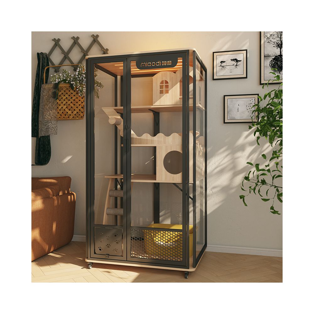 Meow Mansion Luxury Cat Villa Home Cat Cage Solid Wood Cat Cabinet with Toilet Panoramic Glass No Land Occupation Cat Cage image 5