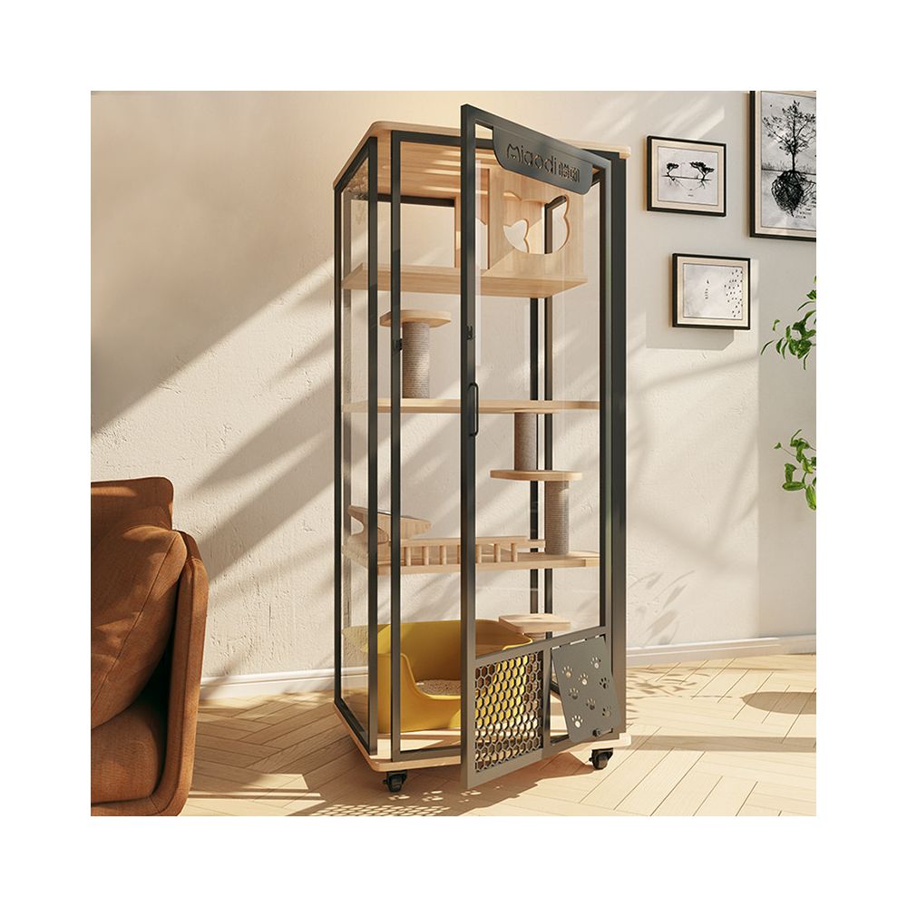 Meow Mansion Luxury Cat Villa Home Cat Cage Solid Wood Cat Cabinet with Toilet Panoramic Glass No Land Occupation Cat Cage image 0