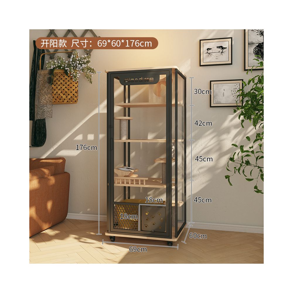 【喵邸 Meow Mansion】豪華實木貓別墅｜全景玻璃視角貓櫃，內建一體式貓砂盆不佔位，室內家用超大空間豪華貓籠