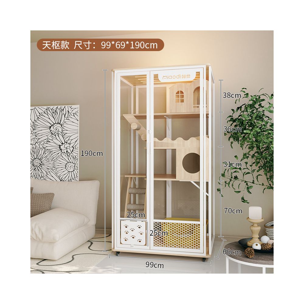 【喵邸 Meow Mansion】豪華實木貓別墅｜全景玻璃視角貓櫃，內建一體式貓砂盆不佔位，室內家用超大空間豪華貓籠